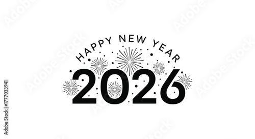 Happy new year 2026 with fireworks and confetti celebration design