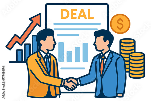 Business partners shaking hands over deal with financial graph background venture deal