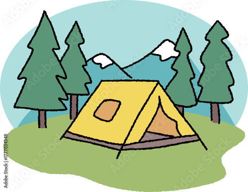산과 나무와 자연에서 캠핑 일러스트 세트 1