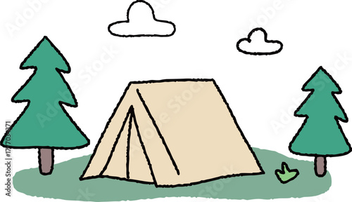 나무와 자연에서 캠핑 일러스트 세트 4
