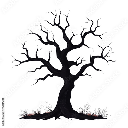 Gnarled black tree silhouette with intricate branches