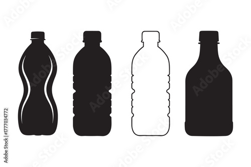 Water bottle silhouette vector illustration bundle, Set of Water bottle silhouette