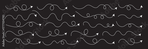 Clean dot style hand drawn doodle arrows set. Clean dot arrows style doodle set hand drawn. Curve Dotted line design with white background.