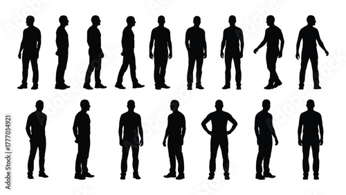 Collection of male silhouettes in various poses Vector