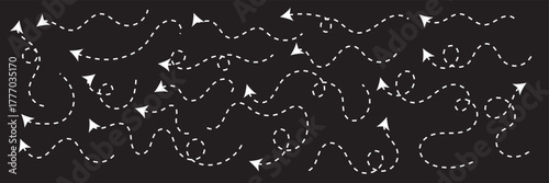 Clean dot style hand drawn doodle arrows set. Clean dot arrows style doodle set hand drawn. Curve Dotted line, preliminary. isolated on white background vector collection