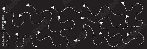 Clean dot style hand drawn doodle arrows set. Clean dot arrows style doodle set hand drawn. Curve Dotted line design with white background.