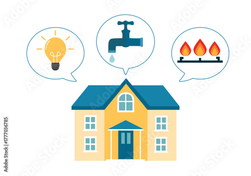 House with electricity, gas, and water vector illustration.