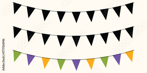 Set of decorative bunting flags vector illustration of party decoration elements isolated on white background for festive events and celebrations