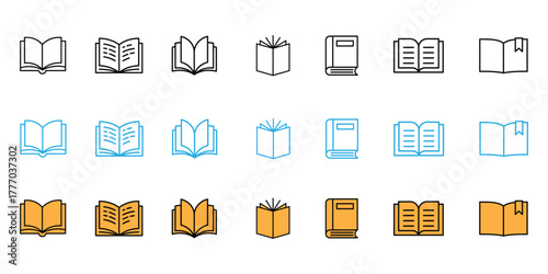 Books icon set. educational projects, libraries, and storytelling symbol. vector illustration.