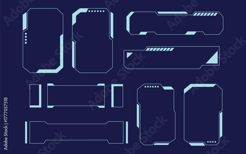 Futuristic HUD elements and sci fi interface frames. Cyber website goods, futuristic concepts hi-tech elements, hud panels symbol. vector illustration.
