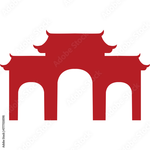 Red Chinese Gate Silhouette