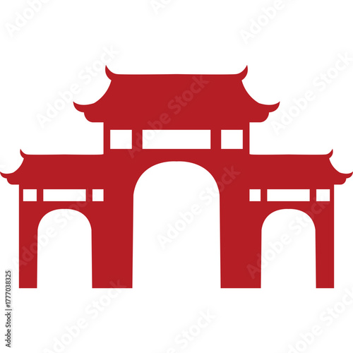 Red Chinese Gate Silhouette