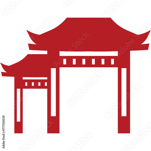 Red Chinese Gate Silhouette