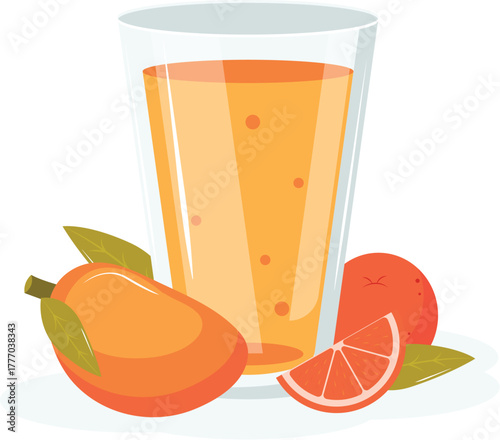 glass of orange juice and fruits