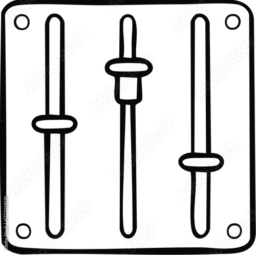 Hand-drawn doodle of a soundboard control surface with vertical sliders for mixing and adjusting audio settings