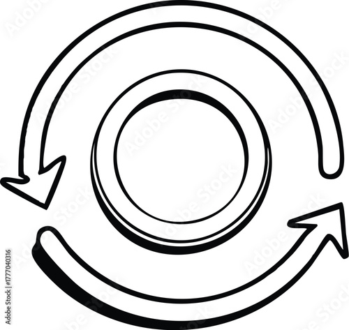 Circular Process Illustration Recycling and Renewal Concept in Black and White