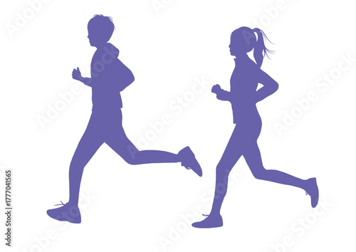 走る男女のシルエット