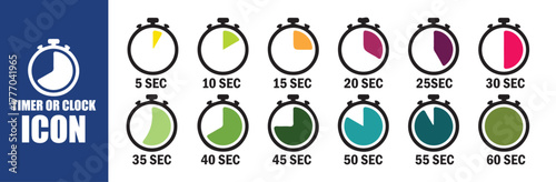 Set of Stopwatches and Timers with Pie Chart Progress, Countdown Clock Icons