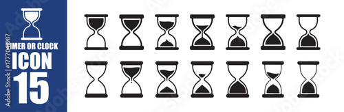 Hourglass Timer Icons Set, Sand Flowing in Different Stages, Sandglass Countdown