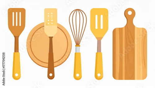 Warm Yellow Flat Icons of Kitchen Utensils Set