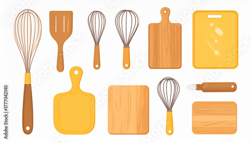 Warm Yellow Flat Icons of Kitchen Utensils Set