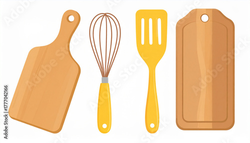 Warm Yellow Flat Icons of Kitchen Utensils Set
