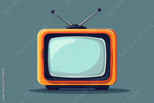 A cartoon-style illustration of a retro television set, isolated on a solid background.