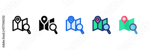 Search Location icon set multiple style collection. Vector illustration.