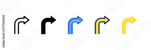 Turn Right icon set multiple style collection. Vector illustration.