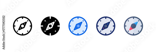 Compass icon set multiple style collection. Vector illustration.
