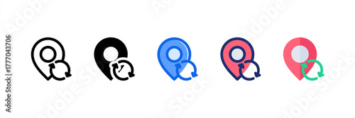 Refresh Location icon set multiple style collection. Vector illustration.