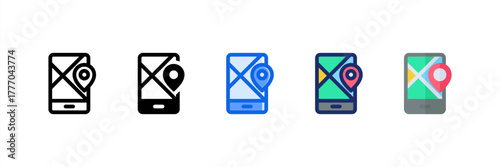 Mobile Map icon set multiple style collection. Vector illustration.