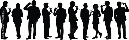 Silhouette of Elegant People Holding Wine Glasses at Formal Party Event, Celebrating, Toasting, and Socializing in Stylish Attire