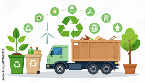 Earth Tone Vector Infographic of Recycling Cycle Icons