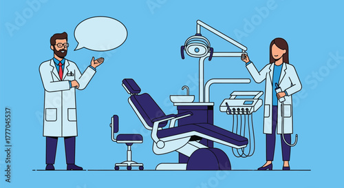 Dental clinic illustration with dentist and dental hygienist team