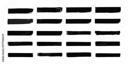 Vector abstract grunge brush strokes in different styles with black color, isolated on white background