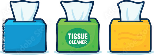 Colorful Tissue Box Illustrations for Hygiene and Cleanliness Awareness in Vector Format Perfect for Education