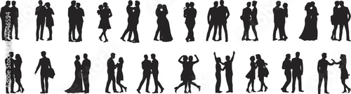 Silhouettes of Couples in Romantic and Affectionate Poses Depicting Love, Connection, and Human Interaction for Relationship Illustration