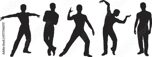 Silhouettes of Dancers in Expressive Poses Depicting Artistic Movement, Body Language, and Performance for Dance, Theater, or Choreography Design