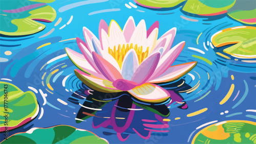 Lotus Flower in the water Illustrator Artwork Banner Background Design Template 