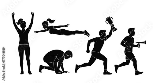 Vector illustration of athletes in various sports and achievements