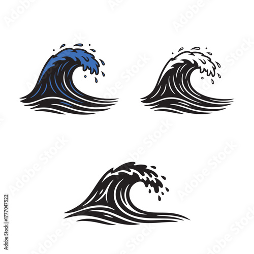  Minimalist Ocean Wave Vector Illustration | Black and White Sea Wave Design