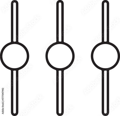 Three vertical sliders with circular knobs isolated on white