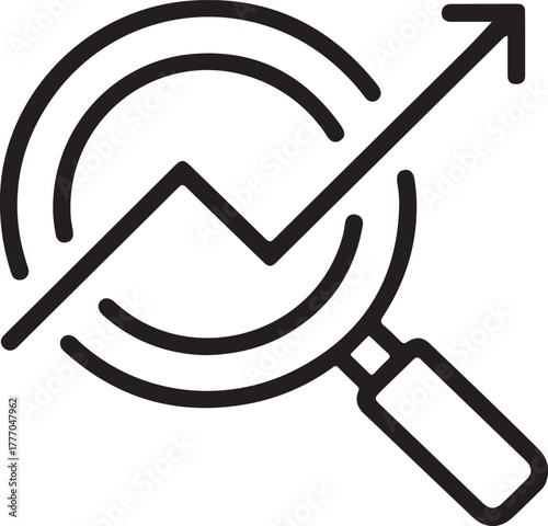 Magnifying glass over target with upward trending graph