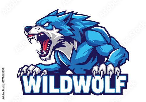 Aggressive blue wolf mascot gaming logo wildwolf - Gaming logo - Gaming Mascot - esport mascot vector illustration
