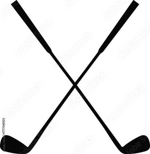 Crossed hockey sticks vector illustration in black silhouette style, sports equipment symbol, ice hockey design, athletic competition, team game graphic