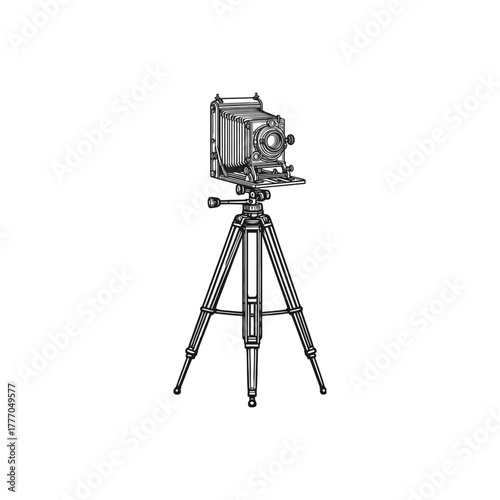 vintage drawing of classic camera with tripod