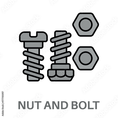Nut And Bolt Simple Style Flat Design Vector 