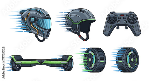 Extreme Sports Gear Set with Helmets, Controller, Hoverboard, and Wheels for Adventure