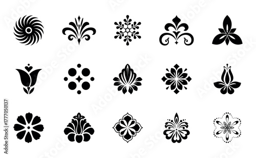 Flower icons set. Isolated elements for design. Vector graphics.
